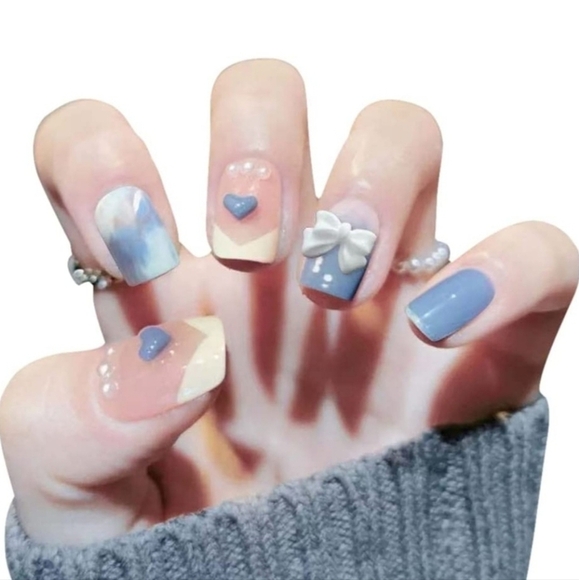 2/$16 3D Bows & Hearts French Manicure Press on Nails - Picture 6 of 11